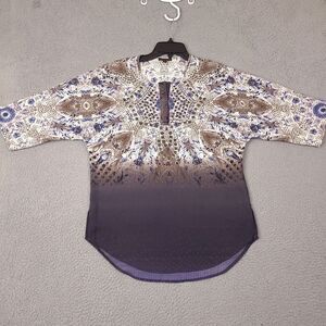 Alberto Makali Top Womens Small Short Sleeve Multi‎ Print Blouse Rhinestone